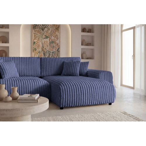 Caisa - Canapé D'angle Convertible Gros Velours Côtelé 4 Places - Bleu