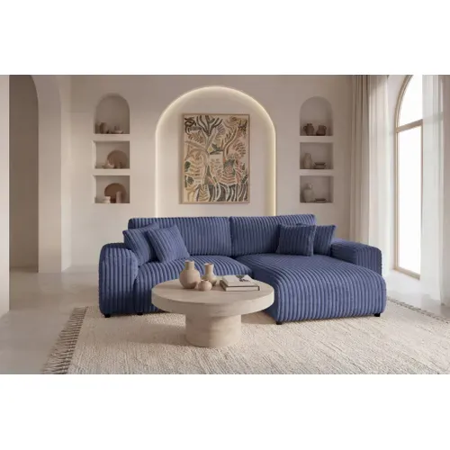 Caisa - Canapé D'angle Convertible Gros Velours Côtelé 4 Places - Bleu