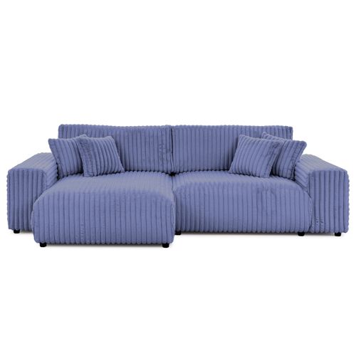 Caisa - Canapé D'angle Convertible Gros Velours Côtelé 4 Places - Bleu