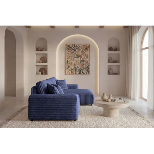 Caisa - Canapé D'angle Convertible Gros Velours Côtelé 4 Places - Bleu