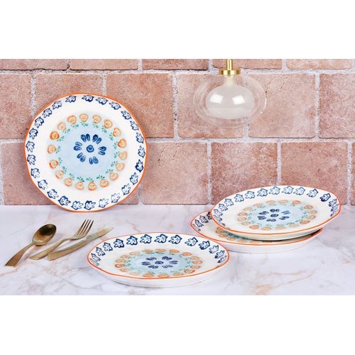 Lot De 4 Assiettes Plates En Porcelaine De Haute Qualité (grade A), Peinte à La Main Blanc D27
