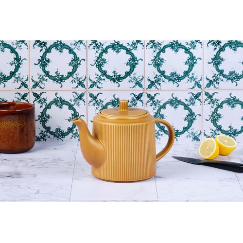 Lot De 1 Carafes, Théières et Bocaux En Grès Jaune D13.5