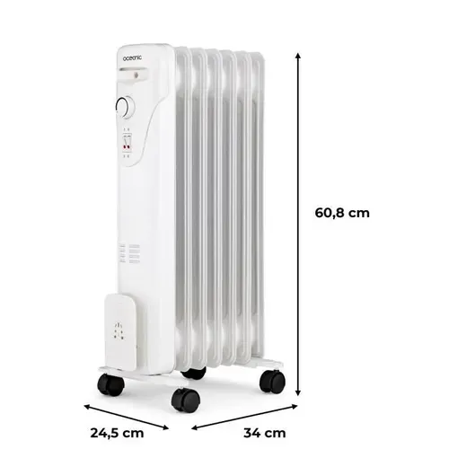 Radiateur Électrique Bain D'huile - 1500 W - 3 Puissances - 7 Éléments - Blanc - Mobile