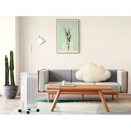Radiateur Électrique Bain D'huile - 1500 W - 3 Puissances - 7 Éléments - Blanc - Mobile