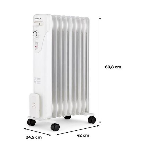 Radiateur Bain D'huile Électrique - 2000 W - 3 Puissances - 9 Éléments - Mobile - Blanc