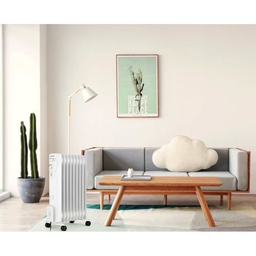 Radiateur Bain D'huile Électrique - 2000 W - 3 Puissances - 9 Éléments - Mobile - Blanc