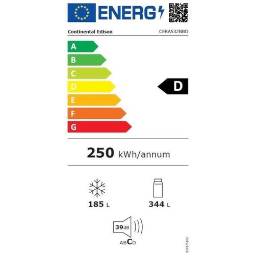 Réfrigérateur Américain  - Cera532nbd - 2 Portes - 529l - L90 Cm Xh177 Cm - Classe D - Noir
