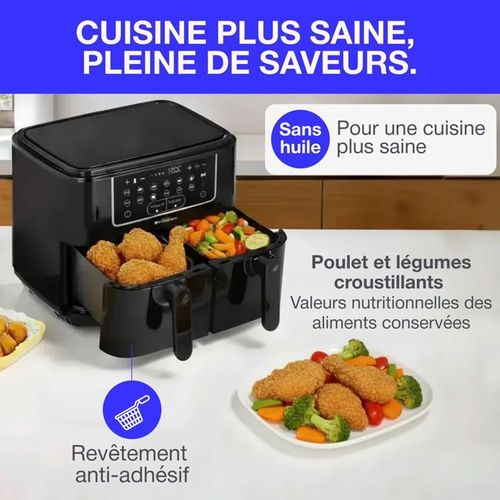 Airfryer Friteuse à Air Sans Huile  - Cerfrsh24002cb - 9 L - Double Bacs - 2400w - Noir