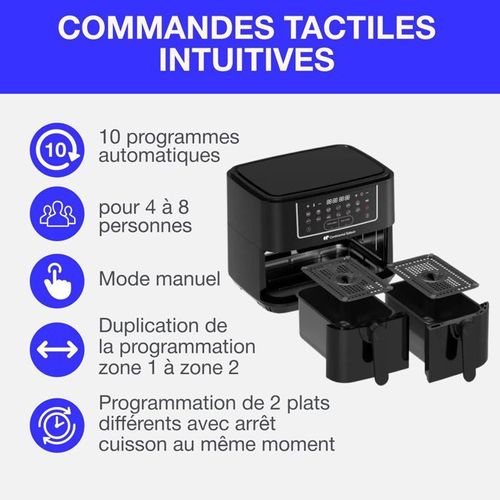 Airfryer Friteuse à Air Sans Huile  - Cerfrsh24002cb - 9 L - Double Bacs - 2400w - Noir