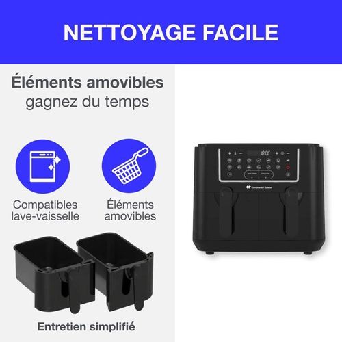 Airfryer Friteuse à Air Sans Huile  - Cerfrsh24002cb - 9 L - Double Bacs - 2400w - Noir