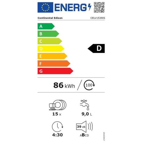 Lave-vaisselle Pose Libre  - 15 Couverts - Largeur 59,8 Cm - Classe D - Moteur Induction - 39 dB - S