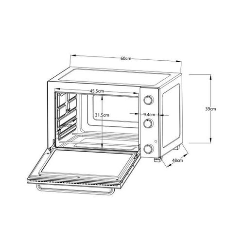 Mini Four Électrique 57l - 2300w, 5 Modes, Jusqu'à 230°c, Noir