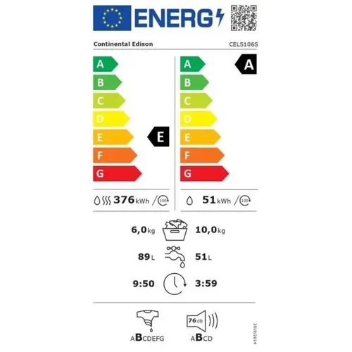 Lave-linge Séchant - Cels106s - 10kg / 6kg - Moteur Induction Directe - 60cm - 1200 Trs/min - Silver