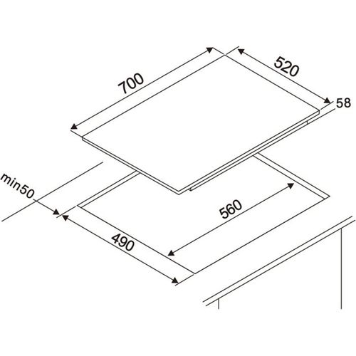 Plaque Induction 70 Cm - 4 Zones, 2 Flex, 7200 W, Noir