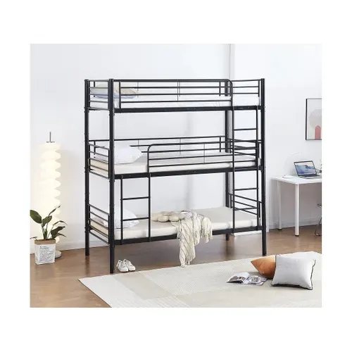 Lit Superposé En Métal Triple "havin" - 90 X 190 Cm - Noir