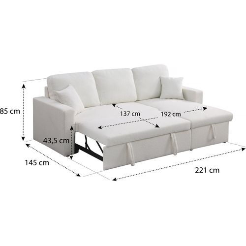 Canapé D'angle Convertible/reversible Avec Coffre "alain" - 3 Places - Bouclettes -  Blanc