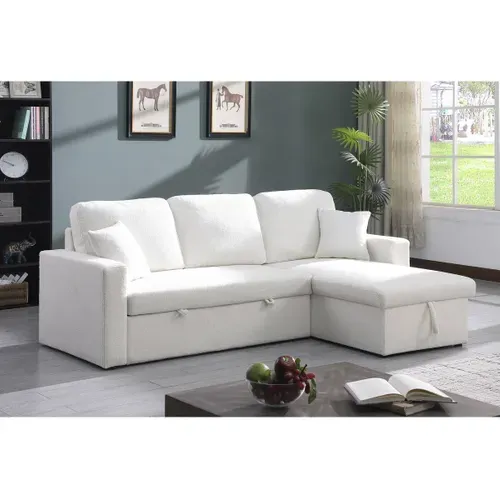 Canapé D'angle Convertible/reversible Avec Coffre "alain" - 3 Places - Bouclettes -  Blanc