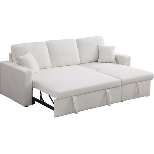 Canapé D'angle Convertible/reversible Avec Coffre "alain" - 3 Places - Bouclettes -  Blanc