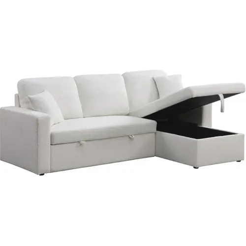 Canapé D'angle Convertible/reversible Avec Coffre "alain" - 3 Places - Bouclettes -  Blanc
