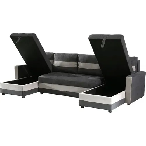 Canapé Panoramique Convertible Avec Coffres De Rangement "antoine" - 5 Places - Gris Foncé/ Gris Cla