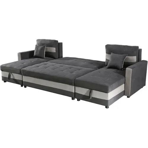 Canapé Panoramique Convertible Avec Coffres De Rangement "antoine" - 5 Places - Gris Foncé/ Gris Cla