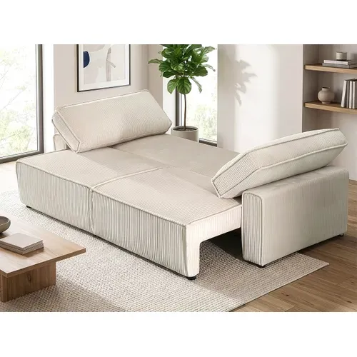Canapé Convertible En Velours Côtelé "montaigne" -3 Places - Beige