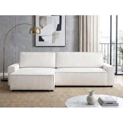 Canapé D'angle Convertible Et Reversible En Velours Côtelé "montaigne" - 3 Places  - Beige