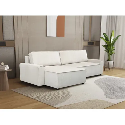 Canapé D'angle Convertible Et Reversible En Velours Côtelé "montaigne" - 3 Places  - Beige