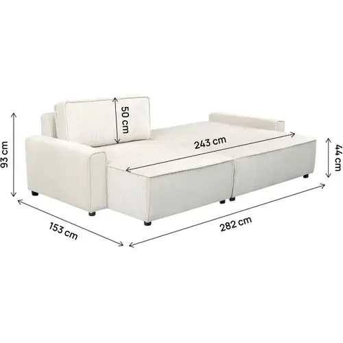 Canapé D'angle Convertible Et Reversible En Velours Côtelé "montaigne" - 3 Places  - Beige