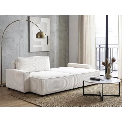 Canapé D'angle Convertible Et Reversible En Velours Côtelé "montaigne" - 3 Places  - Beige