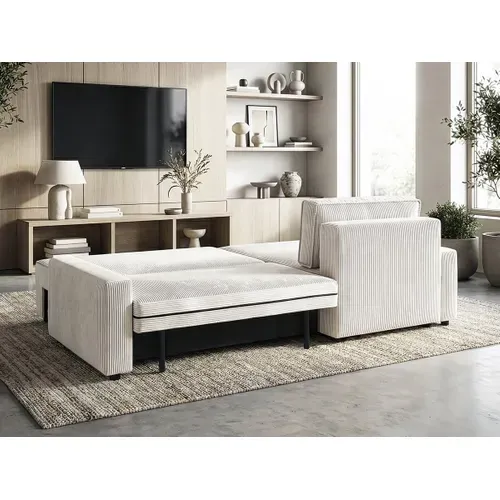 Canapé D'angle Convertible Et Reversible En Velours Côtelé "montaigne" - 3 Places  - Beige