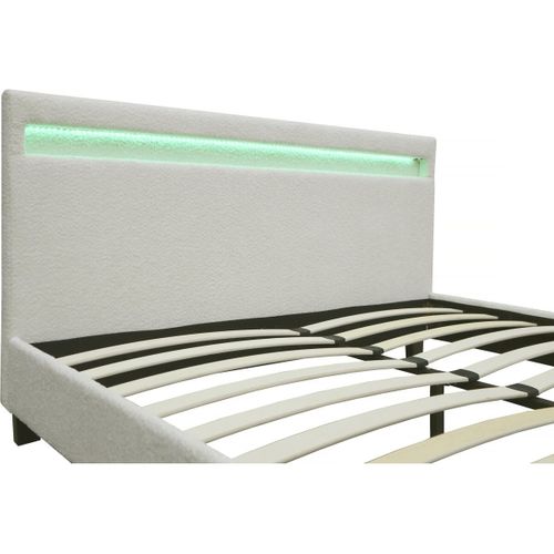 Lit Tissu Bouclette Avec LED "maria" 140x190cm - Crème