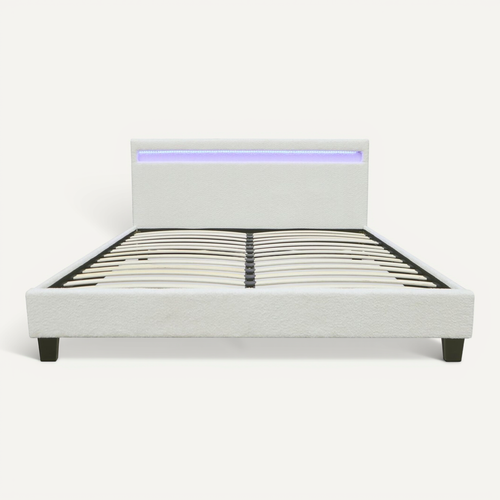 Lit Tissu Bouclette Avec LED "maria" 140x190cm - Crème