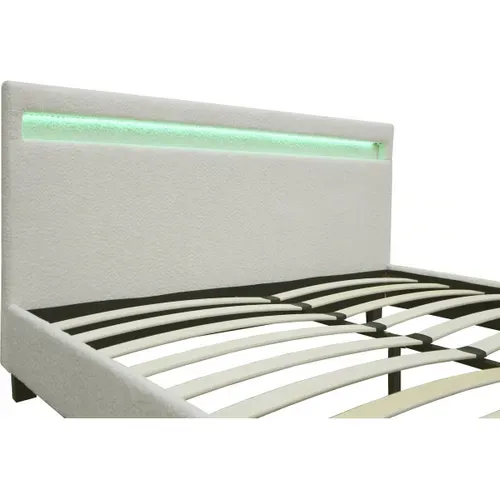 Lit Tissu Bouclette Avec LED "maria" 160 X 200 Cm - Crème