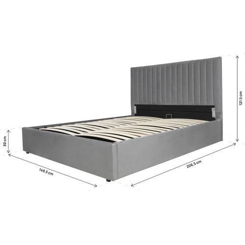 Lit Avec Coffre "mia" - 140 X 190 Cm - Gris