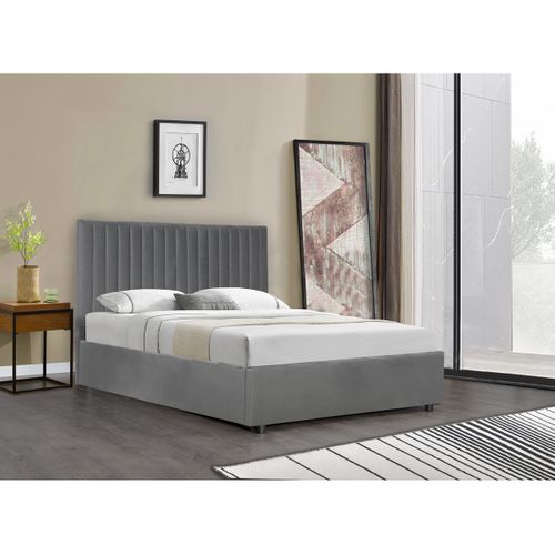 Lit Avec Coffre "mia" - 140 X 190 Cm - Gris