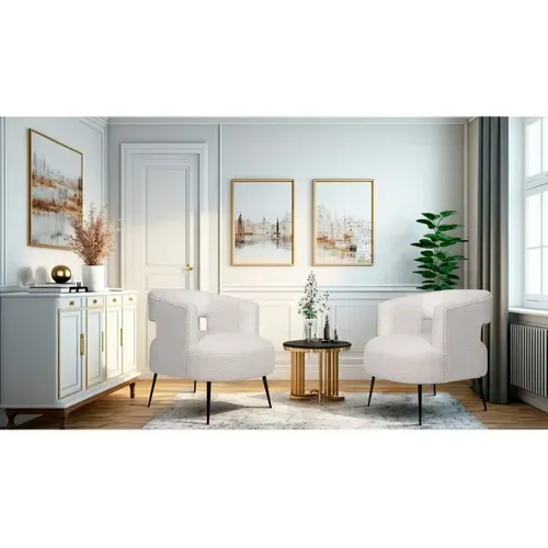 Fauteuil En Tissu Bouclette "iris" - Blanc