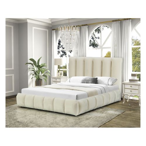 Lit En Tissu Bubble Avec Coffre "annie" 180 X 200 Cm - Beige