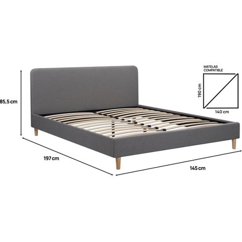 Lit Double En Tissu "louise" - 140 X 190 Cm - Gris