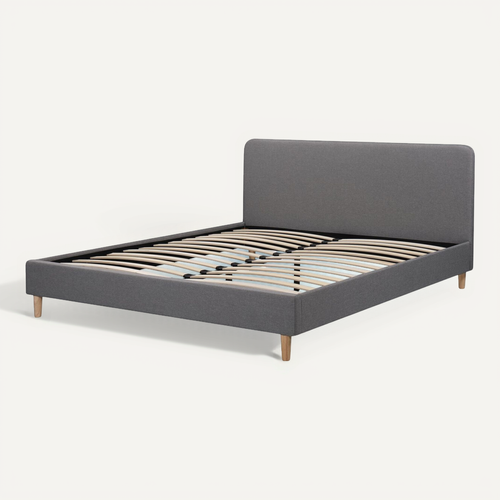 Lit Double En Tissu "louise" - 140 X 190 Cm - Gris