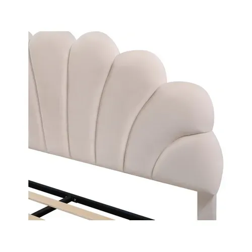 Lit Coquillage En Velours "manon" - Beige - 140 X 190 Cm