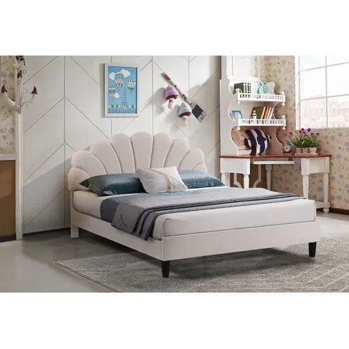 Lit Coquillage En Velours "manon" - Beige - 140 X 190 Cm