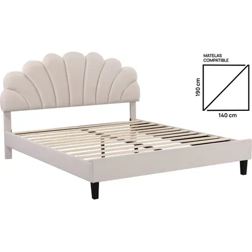 Lit Coquillage En Velours "manon" - Beige - 140 X 190 Cm