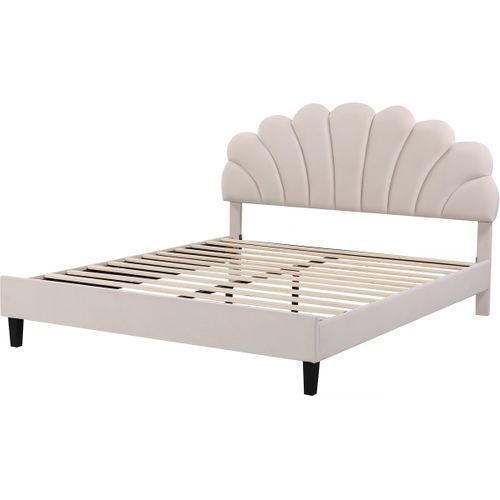 Lit Coquillage En Velours "manon" - Beige - 140 X 190 Cm
