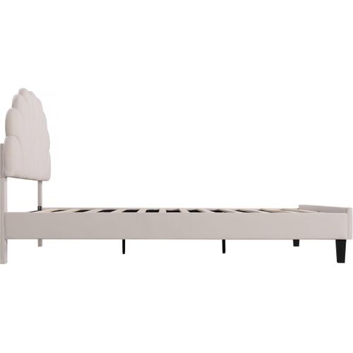 Lit Coquillage En Velours "manon" - Beige - 140 X 190 Cm