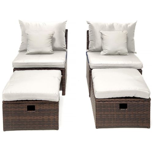 Lot De 2 Fauteuils De Jardin Avec Repose Pieds Et Coffre "farel"- Beige/marron