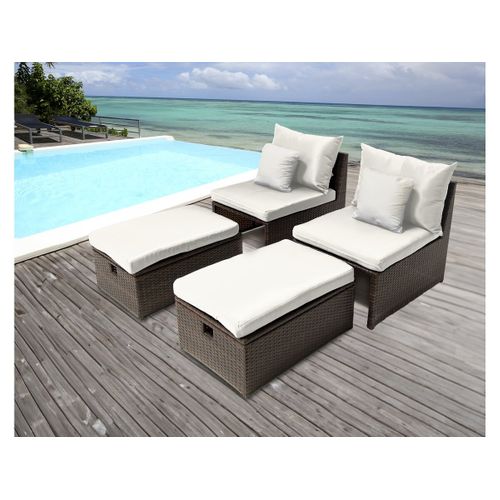 Lot De 2 Fauteuils De Jardin Avec Repose Pieds Et Coffre "farel"- Beige/marron