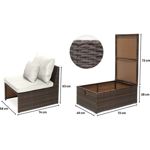 Lot De 2 Fauteuils De Jardin Avec Repose Pieds Et Coffre "farel"- Beige/marron