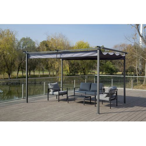 Pergola En Métal Avec Toit Rétractable - 3 X 4 M - Gris