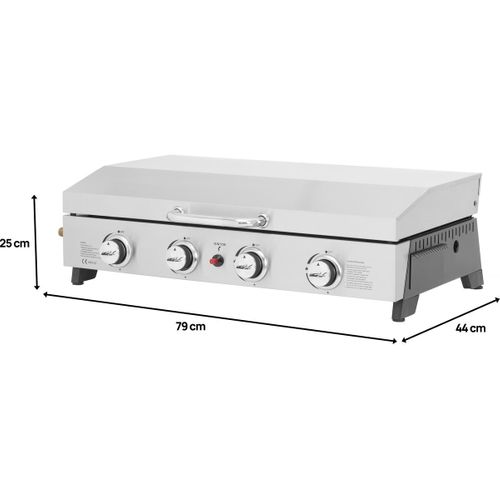 Plancha à Gaz En Inox Avec 4 Bruleurs Et Couvercle "fasto" - 10 Kw - Gris